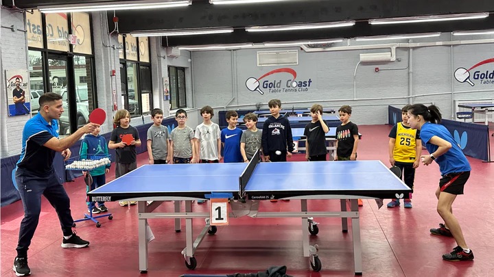 Kids and coaches at Gold Coast Table Tennis Club